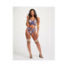 Sheer Stretch Mesh W/floral Contrast Embroidery Bustier, Garter Belt & Thong Blue/nude Xl - SexToy.com