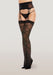 Sheer Suspender Garter Pantyhose w/Criss Cross Detail Black O/S - SexToy.com