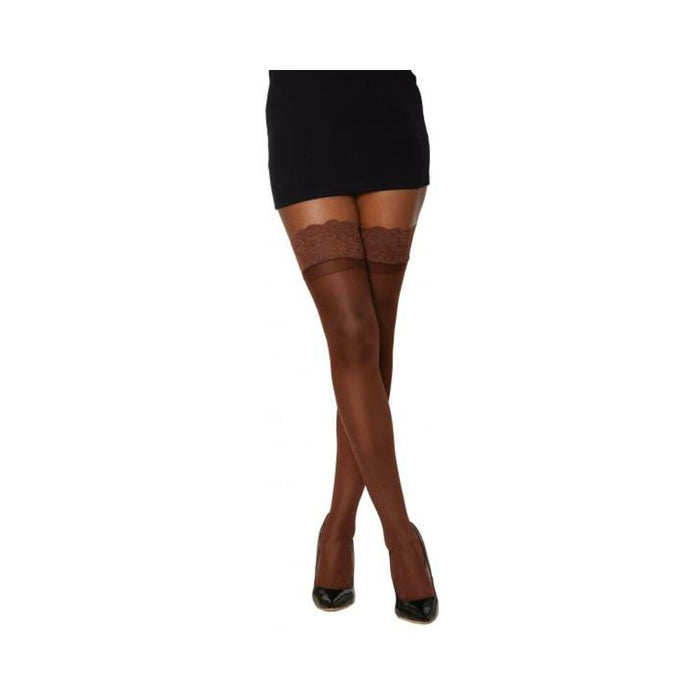 Sheer Thigh High W/ Stay Up Lace Top Espresso O/s - SexToy.com