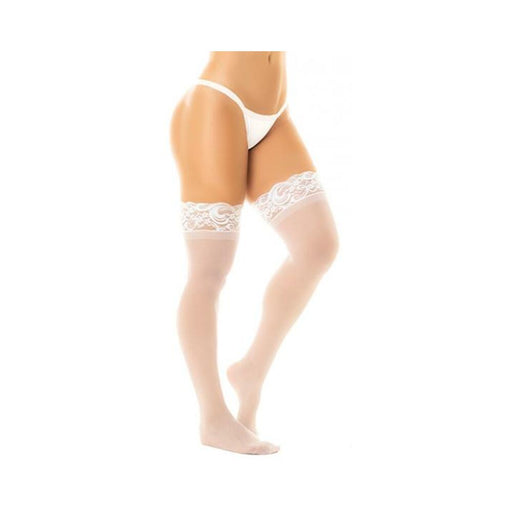 Sheer Thigh High W/stay Up Silicone Lace Top White O/s - SexToy.com