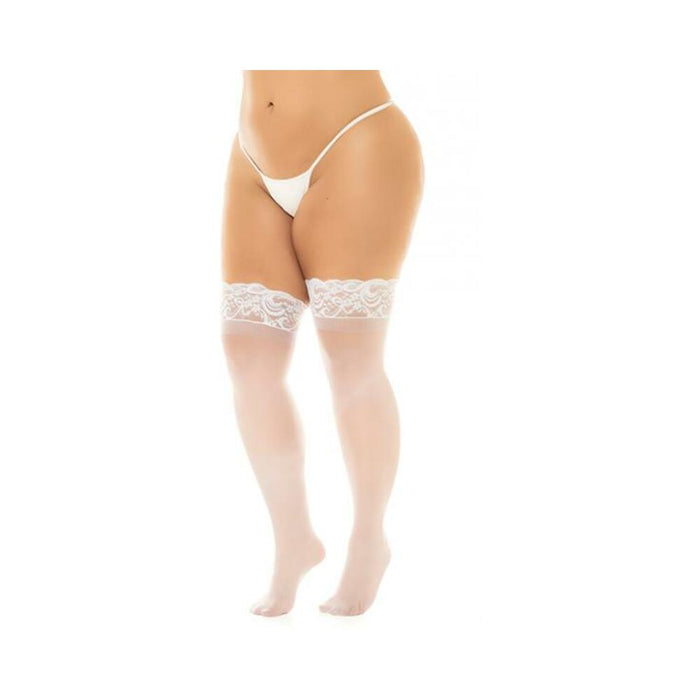 Sheer Thigh High W/stay Up Silicone Lace Top White Qn - SexToy.com