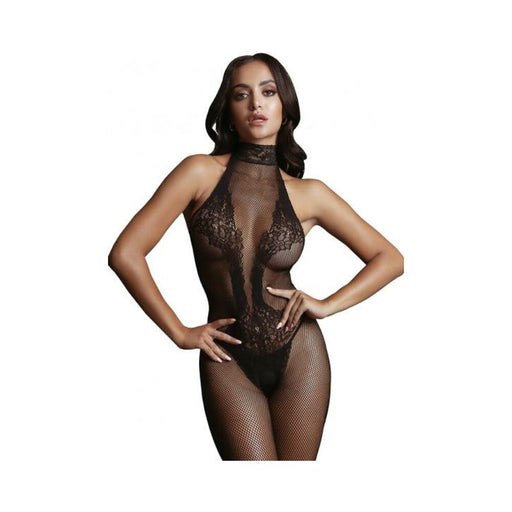 Shots Le Desir Fishnet & Lace High-neck Bodystocking Black O/s | SexToy.com