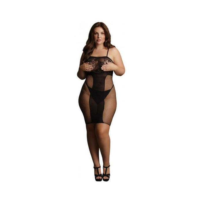 Shots Le Desir Knee-length Lace And Fishnet Dress Black Qs | SexToy.com