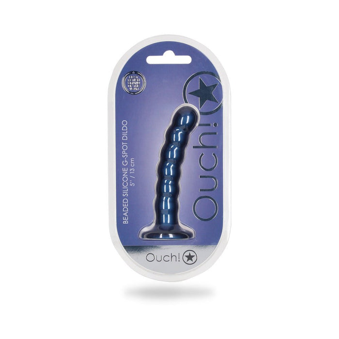 Shots Ouch! Beaded Silicone 5 In. G-spot Dildo Metallic Blue - SexToy.com