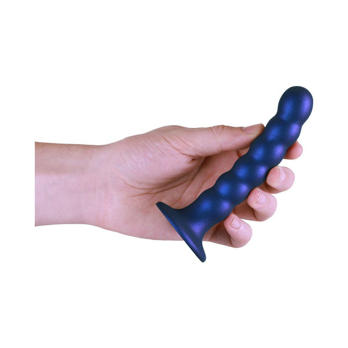 Shots Ouch! Beaded Silicone 5 In. G-spot Dildo Metallic Blue - SexToy.com