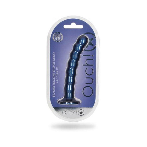 Shots Ouch! Beaded Silicone 6.5 In. G-spot Dildo Metallic Blue | SexToy.com