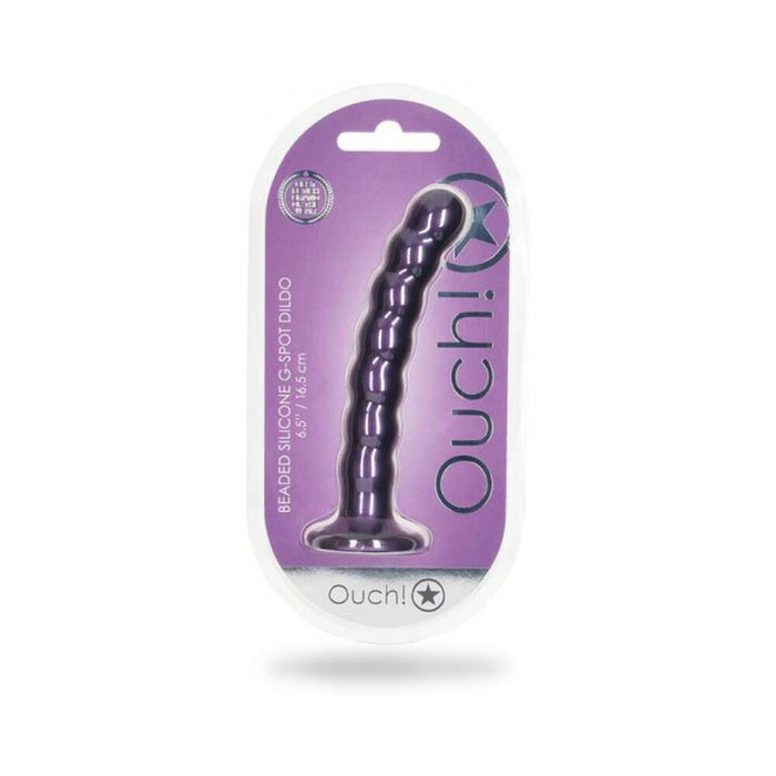 Shots Ouch! Beaded Silicone 6.5 In. G-spot Dildo Metallic Purple | SexToy.com