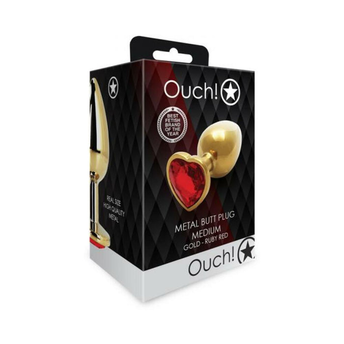 Shots Ouch! Heart Gem Butt Plug Medium Gold/ruby Red | SexToy.com