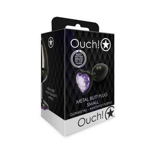 Shots Ouch! Heart Gem Butt Plug Small Gunmetal/amethyst | SexToy.com