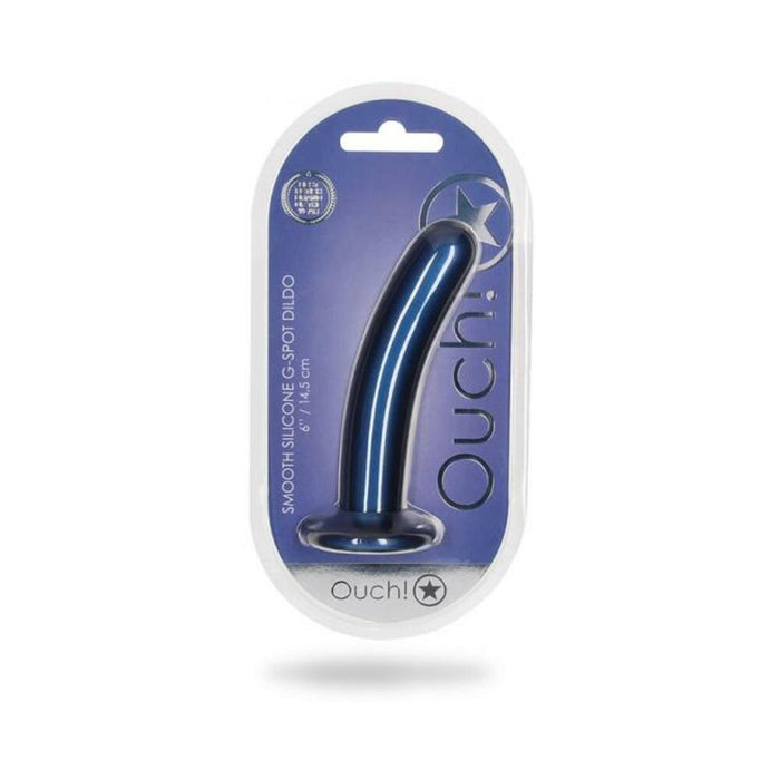 Shots Ouch! Smooth Silicone 6 In. G-spot Dildo Metallic Blue | SexToy.com