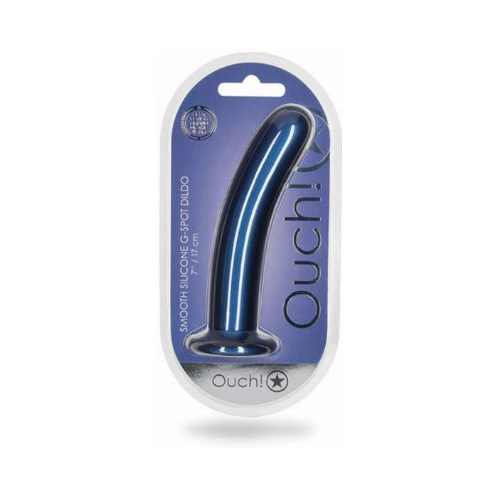 Shots Ouch! Smooth Silicone 7 In. G-spot Dildo Metallic Blue | SexToy.com