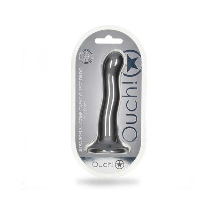 Shots Ouch! Ultra Soft Silicone 7 In. Curvy G-spot Dildo Gunmetal | SexToy.com