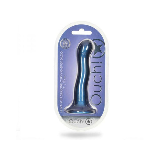 Shots Ouch! Ultra Soft Silicone 7 In. Curvy G-spot Dildo Metallic Blue | SexToy.com