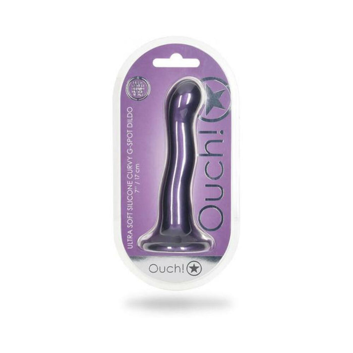 Shots Ouch! Ultra Soft Silicone 7 In. Curvy G-spot Dildo Metallic Purple | SexToy.com