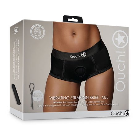 Shots Ouch! Vibrating Strap-on Brief Black M/L - SexToy.com