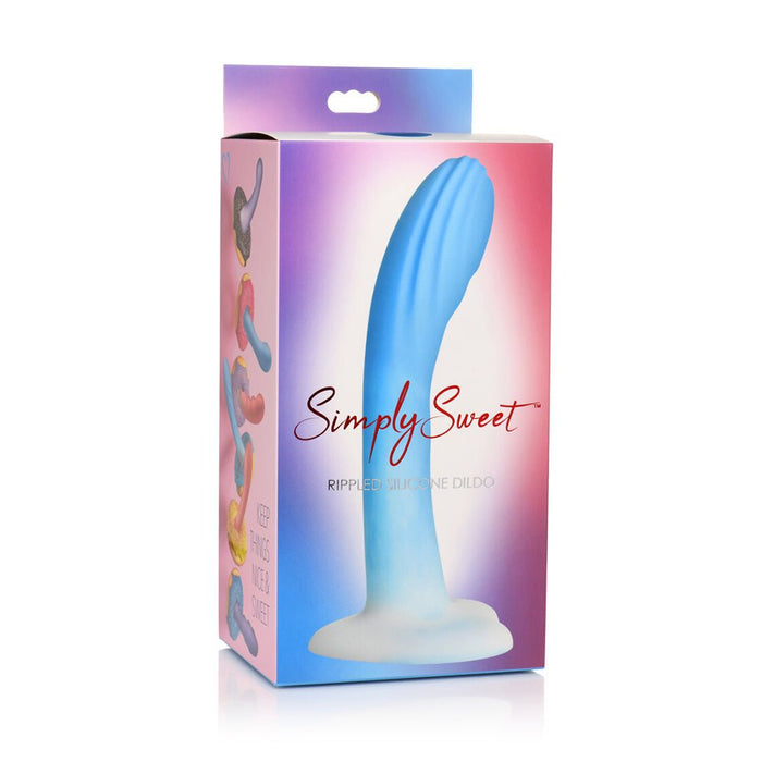 Simply Sweet Rippled 7 In. Silicone Dildo Blue/white - SexToy.com