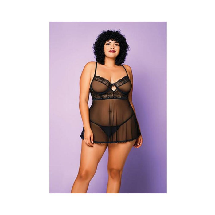 Soft Mesh Babydoll & G-string Black 1x - SexToy.com