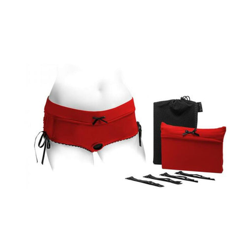 Spareparts Sasha Cinch Booty Short Harness Red/black Size Xxs | SexToy.com