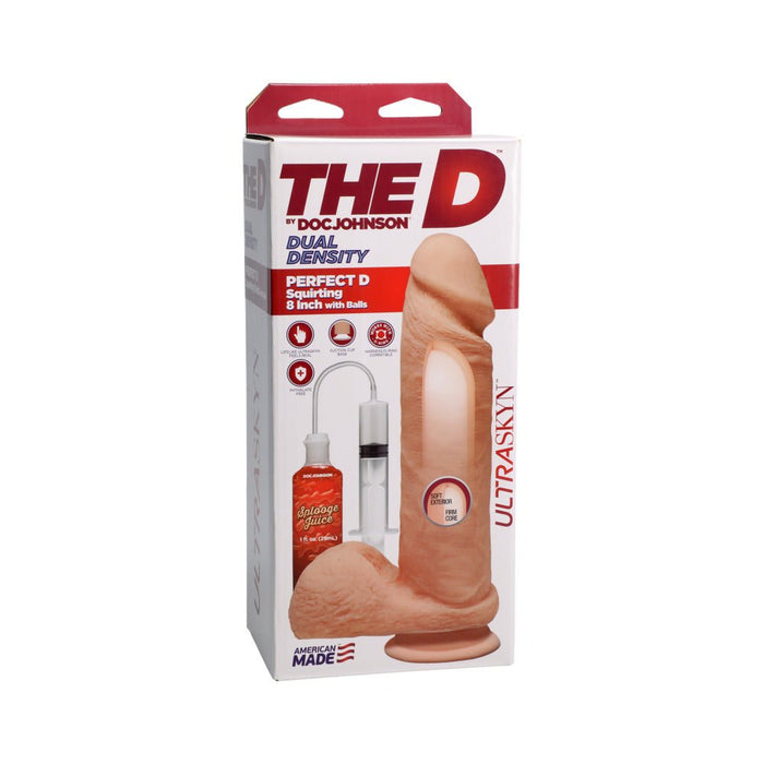 The D Perfect D Squirting 8 In. With Balls Ultraskyn Vanilla - SexToy.com