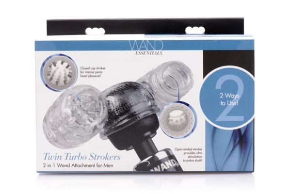 Twin Turbo Strokers 2 In 1 Wand Attachment Clear For Men | SexToy.com