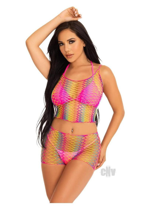 Twist Net Tank Shorts Ombre Rainbow Os - SexToy.com