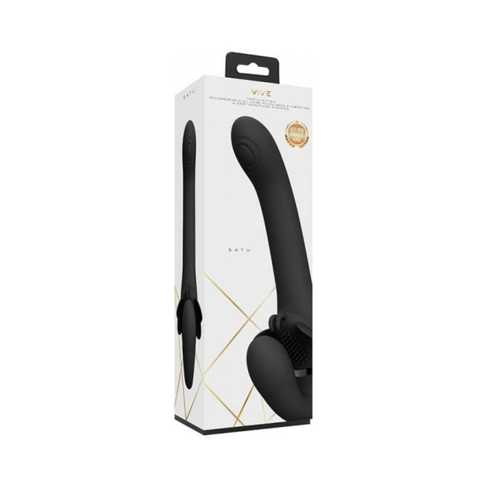 Vive Satu Triple Action Rechargeable Pulse Wave & Vibrating G-spot  Strapless Strap-on