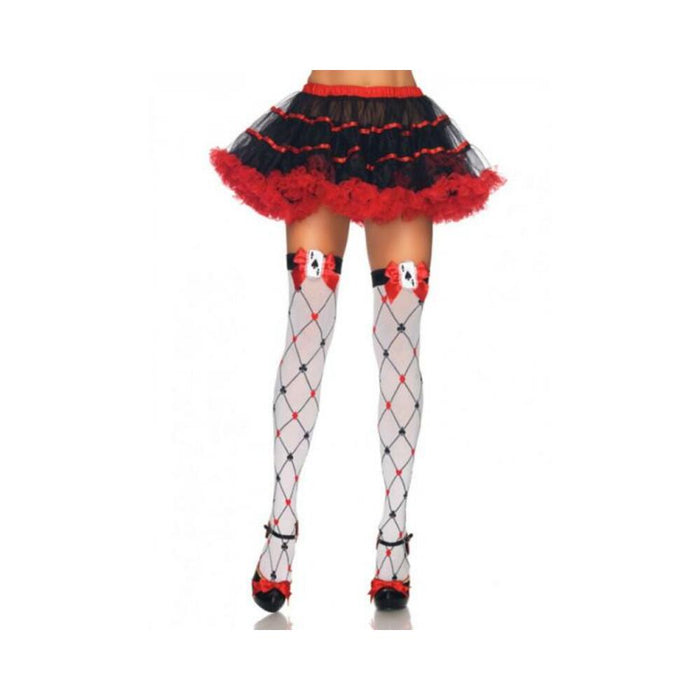 Woven Diamon Suit Thigh High O/s Wht/red - SexToy.com