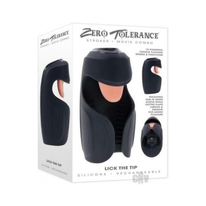 Zero Tolerance Lick The Tip Rechargeable Vibrating Thumping Stroker Silicone Black - SexToy.com