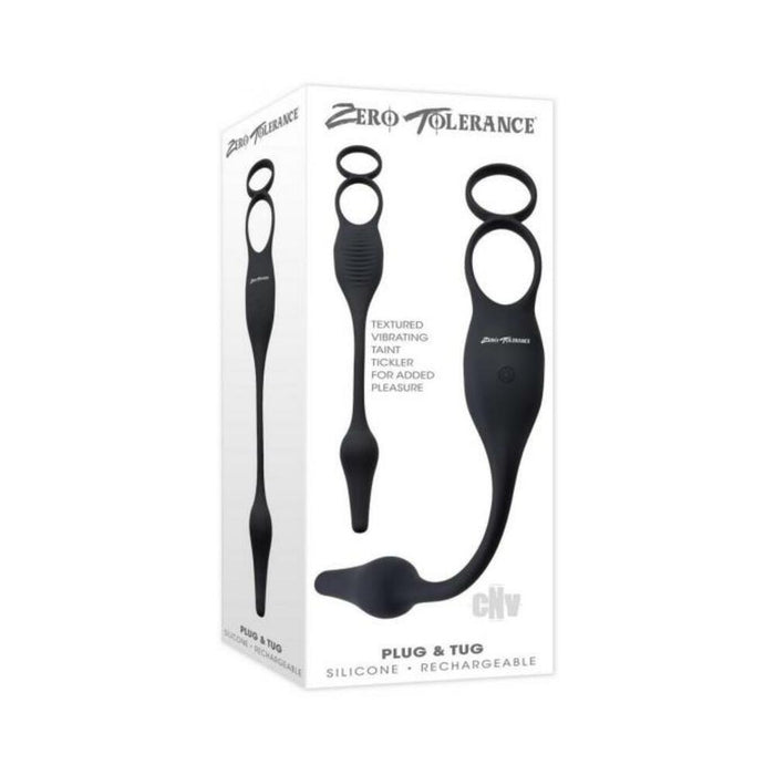 Zero Tolerance Plug & Tug Rechargeable Vibrating C-ring Combo Silicone Black - SexToy.com